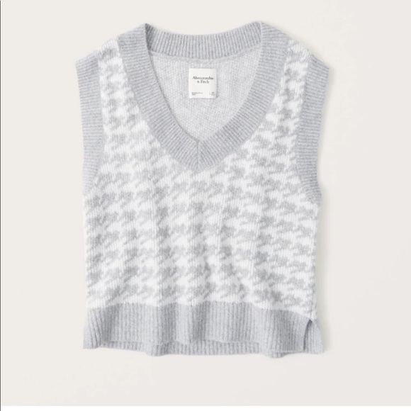 NEW Abercrombie and Fitch Houndstooth Vest brand new with tags in gray NWT - Picture 5 of 10